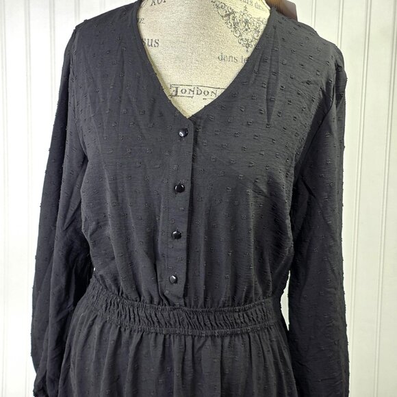 Black Maxi Dress Women L Black Swiss Dot Long Sleeve Ruffle Cottage Prairie NEW - Picture 3 of 14